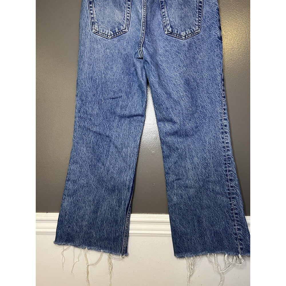 Zara Jeans Womens 8 Blue Medium Wash High Rise Flare Distressed Raw Hem Denim - Picture 6 of 8